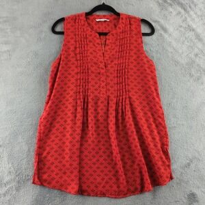 Alfred Sung Dress Womens‎ Medium Red Sleeveless Pleated Tunic Blouse Top Pattern